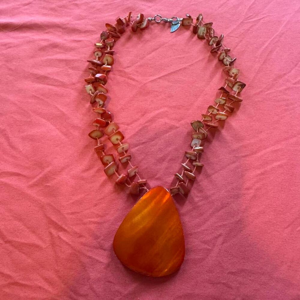 Vintage Coldwater Creek double-strand orange dyed shell chip statement necklace